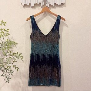 As U Wish Blue Black Sequin Mini Dress Preowned Size S Perfect for Holiday Party